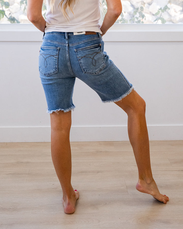 Judy Blue Britta Fray Hem Bermuda Jean Shorts Judy Blue