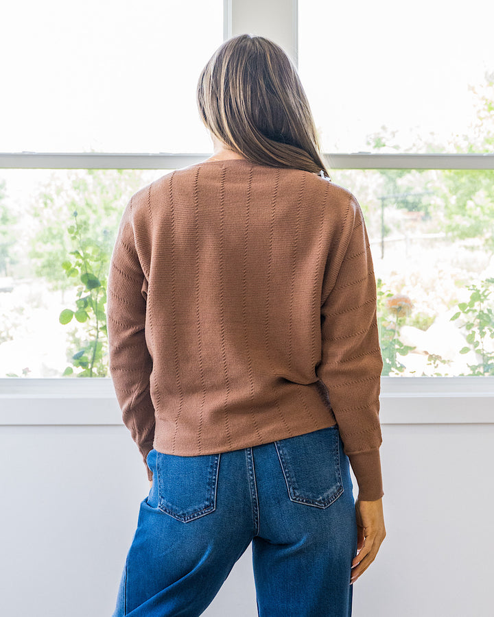 Adalyn Dolman Sleeve Textured Sweater - Mocha Staccato