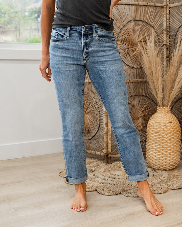Judy Blue Evalina Roll Hem Boyfriend Jeans Judy Blue