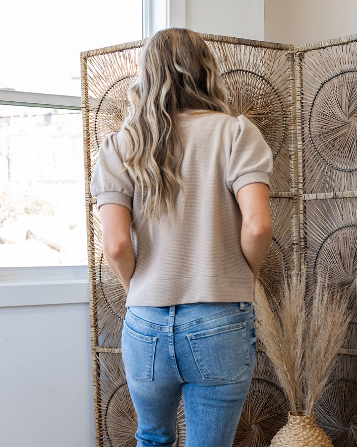 Be There Cloud Knit Puff Sleeve Top - Taupe Tres Bien