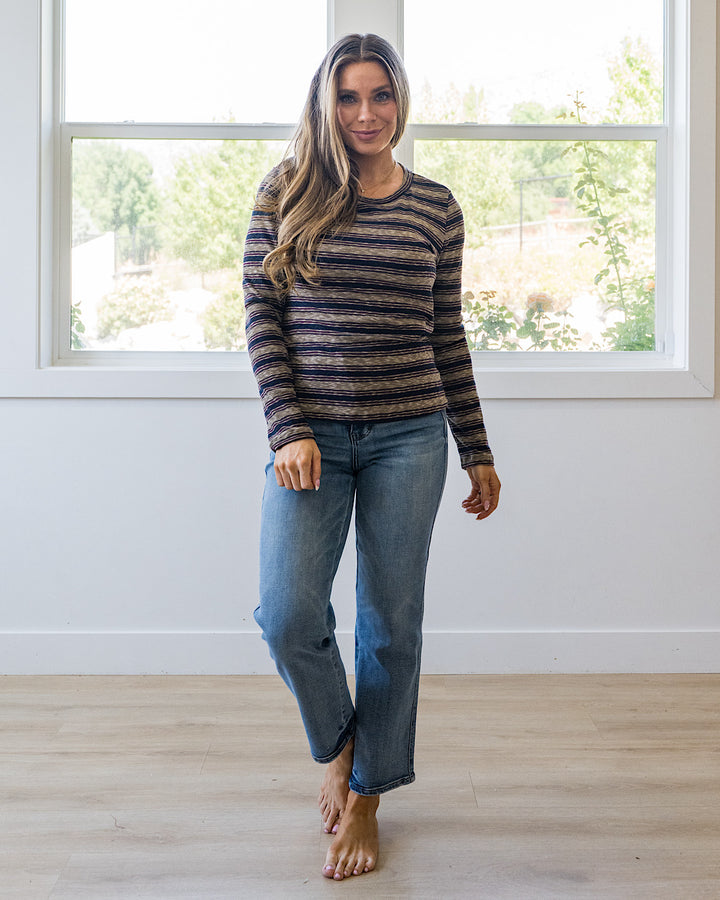 NEW! Alexa Multi Striped Top - Olive, Navy & Burgundy Staccato