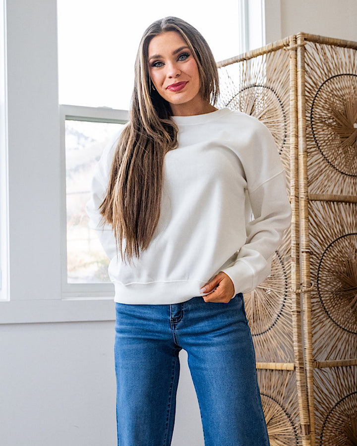 Cozy Crewneck Sweatshirt - Off White Zenana Small