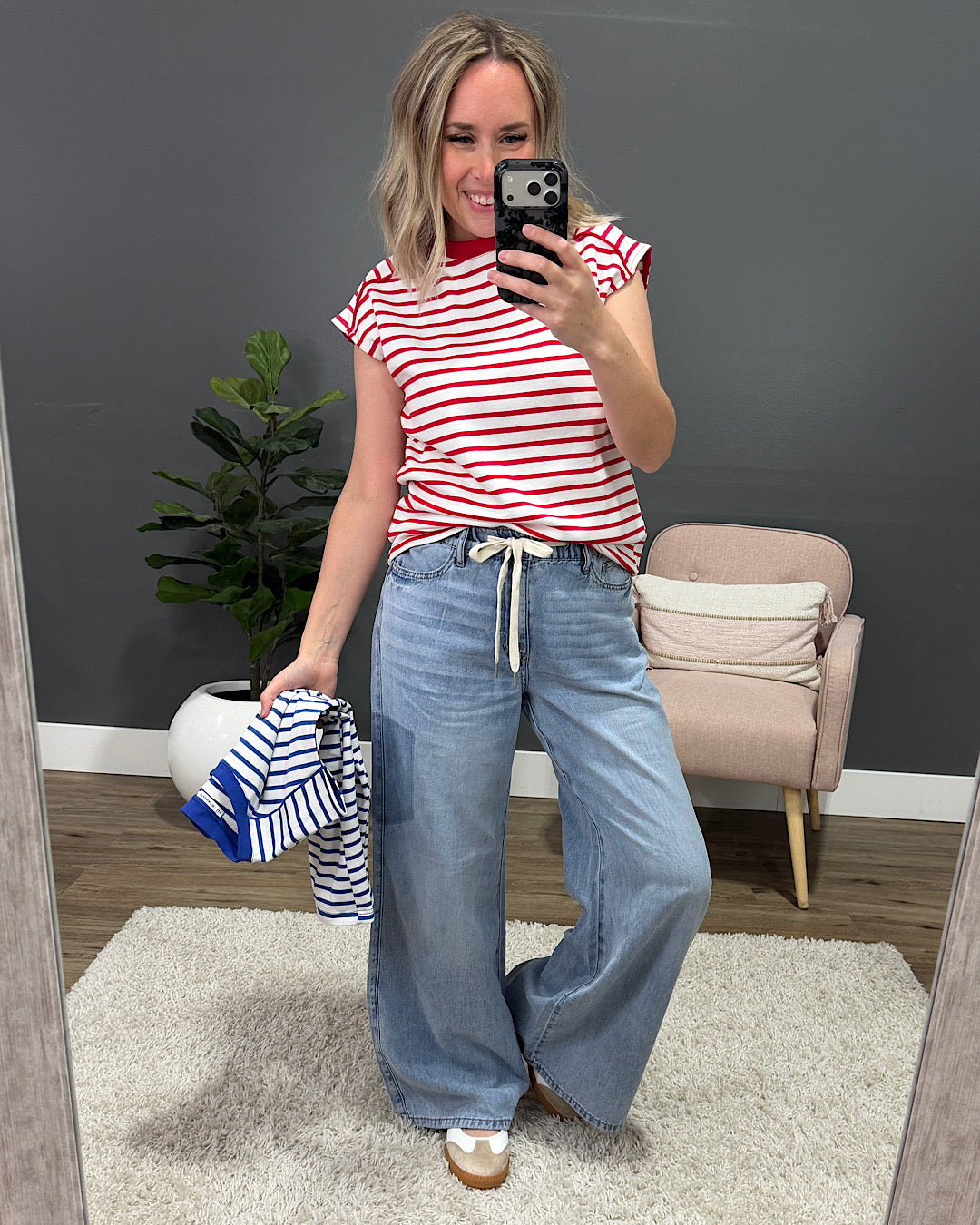NEW! Adalyn Cap Sleeve Striped Top - Red Staccato