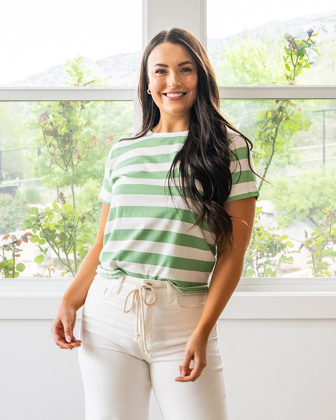 NEW! Briana Striped Knit Top - Green & White Wishlist
