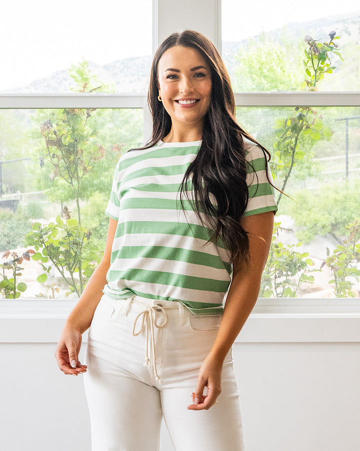 NEW! Briana Striped Knit Top - Green & White Wishlist