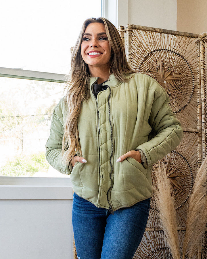 Quilted Puffer Jacket - Matcha Green Heyson