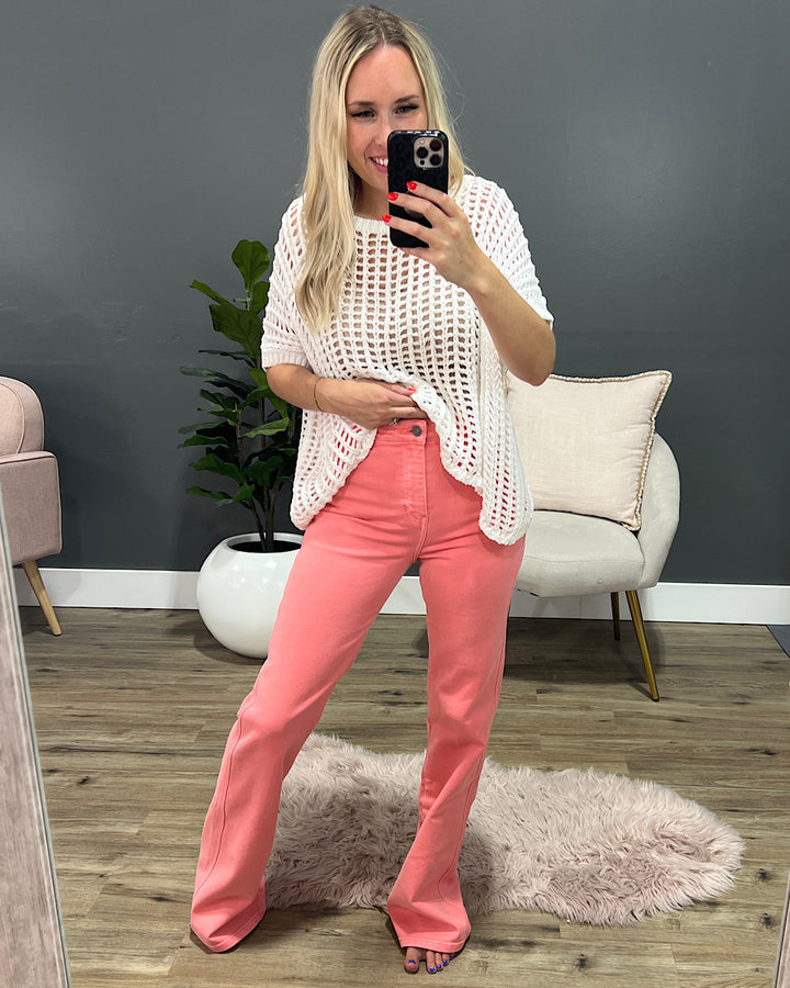 KanCan Kristen Non Distressed Flare Jeans - Coral SALE KanCan