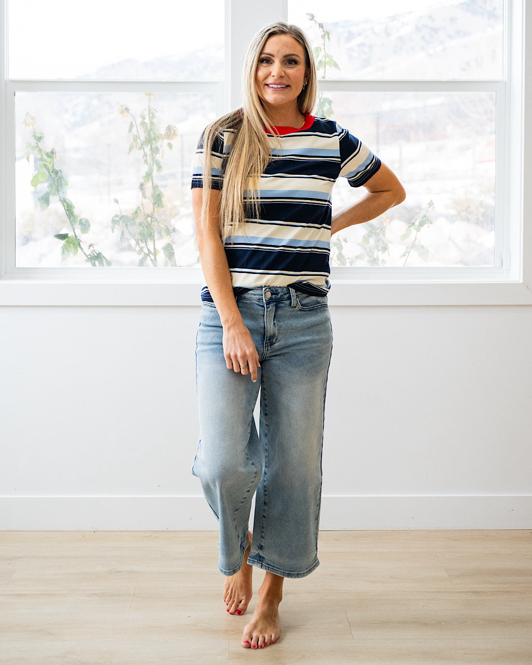 Anna Multi Stripe Top - Navy Staccato