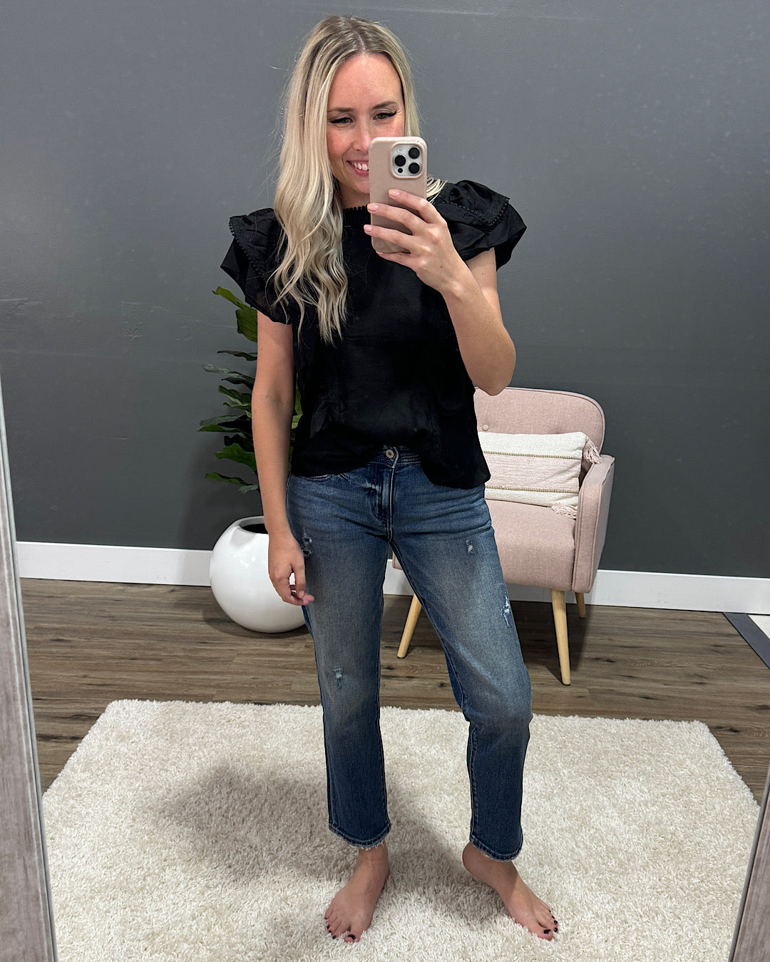 Alexandra Ruffled Blouse with Lace Trim - Black FINAL SALE Heyson