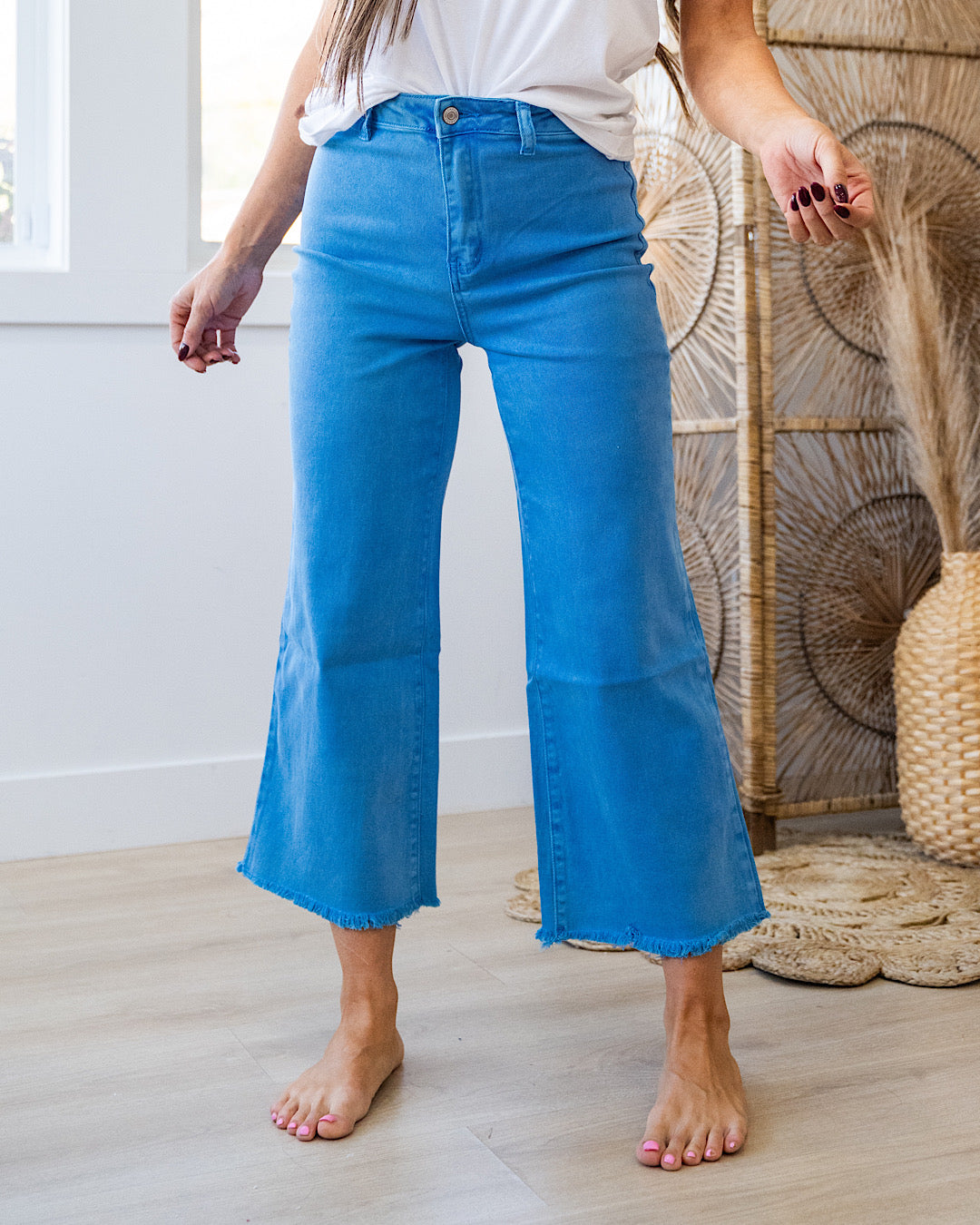 Mae Wide Leg Cropped Jeans - Ocean Blue Zenana