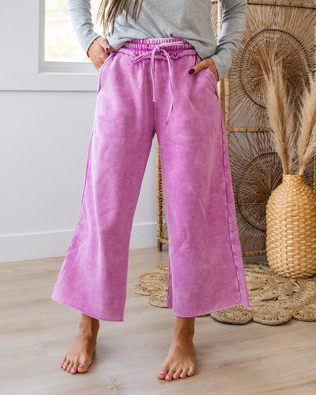 Cropped Wide Leg Comfy Pants - Color Options Available! Zenana Mauve