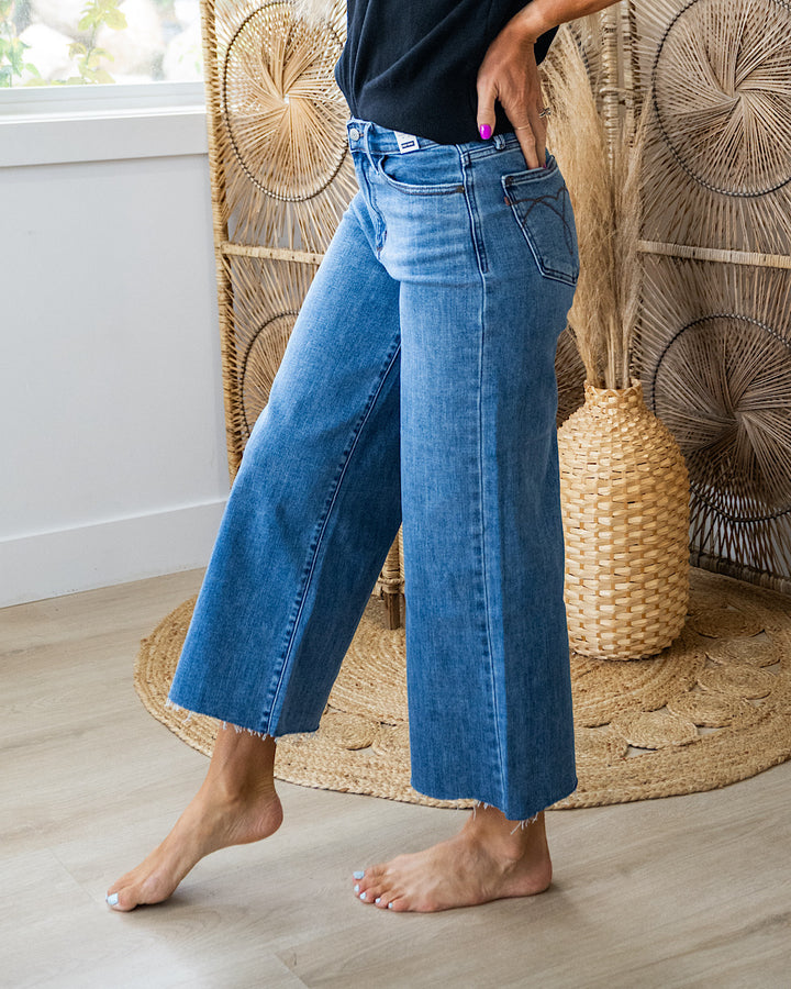 Judy Blue There For You Fray Hem Cropped Wide Leg Jeans Judy Blue