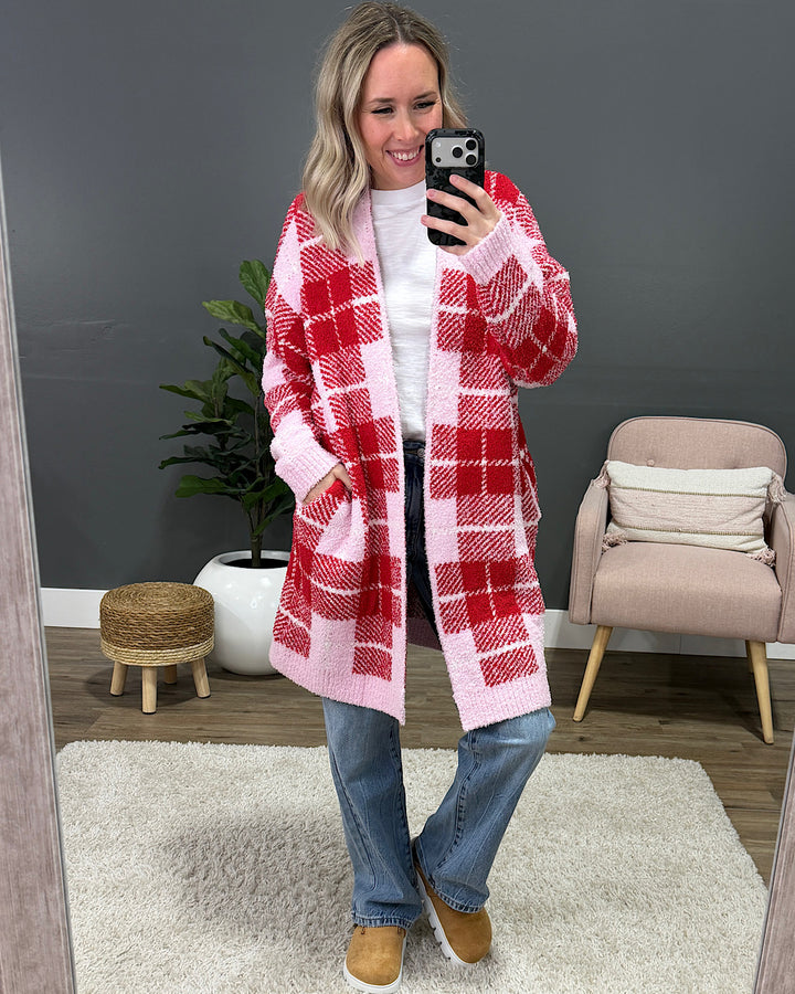 NEW! Valentine's Day Cloud Open Cardigan - Plaid Blakeley