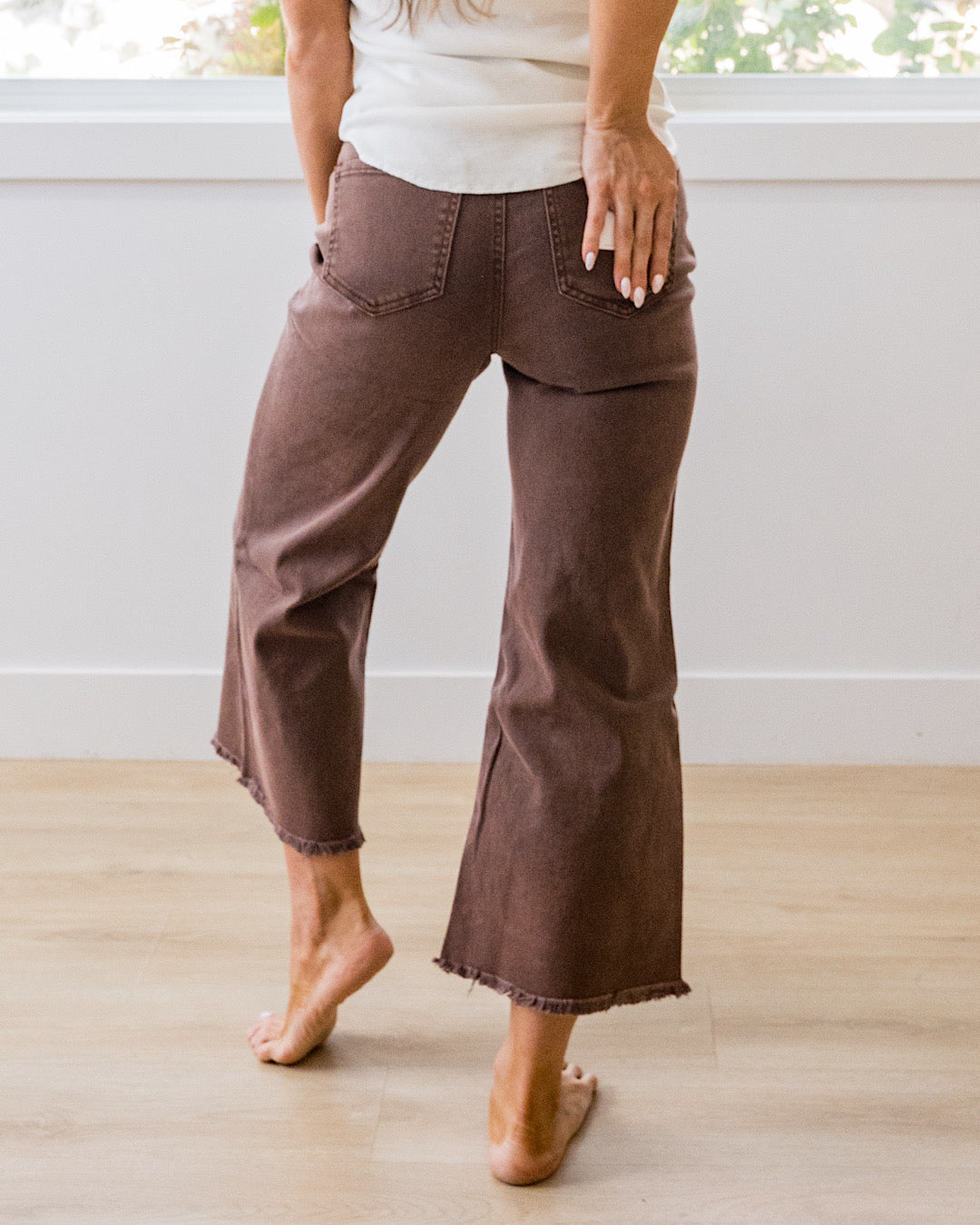 Mae Wide Leg Cropped Jeans - Brown Zenana