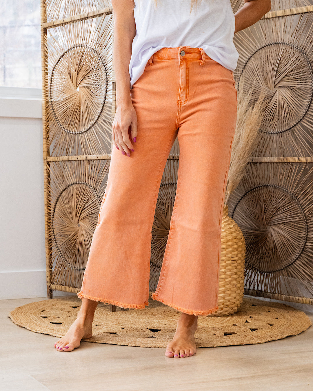 Mae Wide Leg Cropped Jeans - Orange Zenana