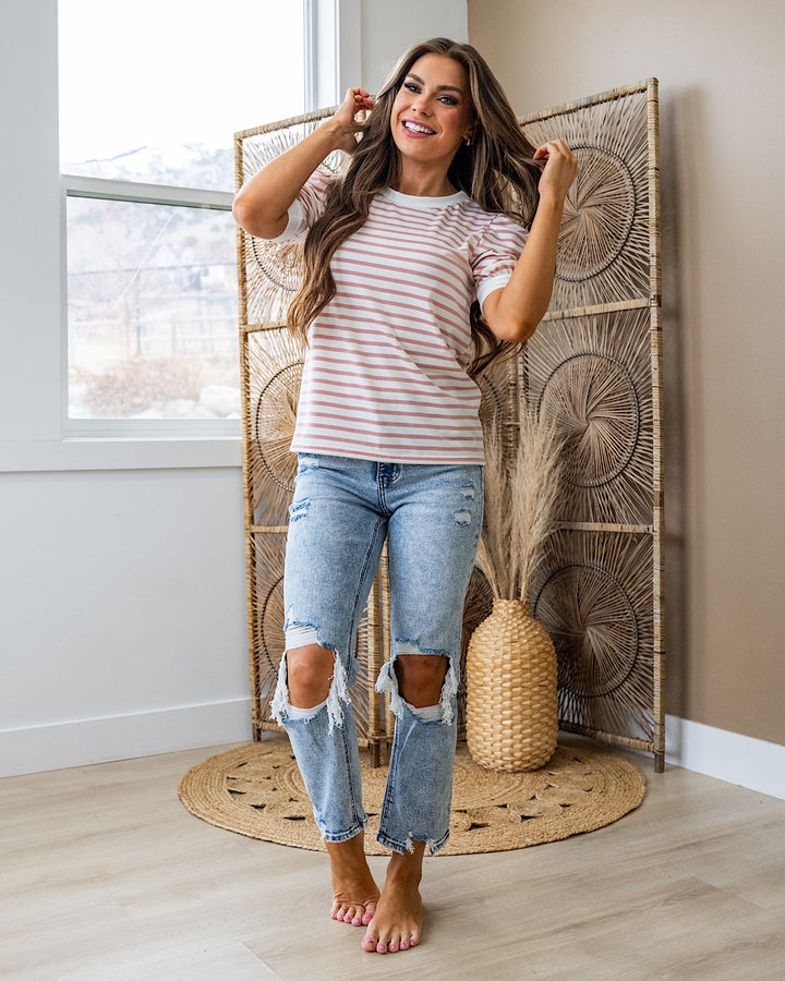 Hillary Striped Puff Sleeve Top - Pink FINAL SALE Lovely Melody