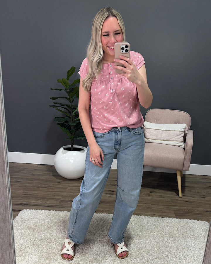 Amanda Floral Pleated Henley Top - Mauve FINAL SALE PS Kate