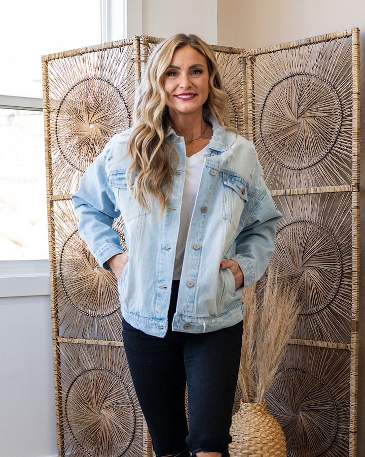 KanCan Lost Track Distressed Light Denim Jacket KanCan