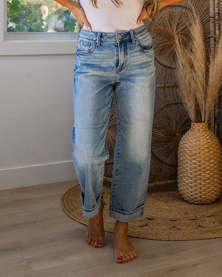 Risen Rowan Non Distressed Boyfriend Jeans - Light Wash Risen