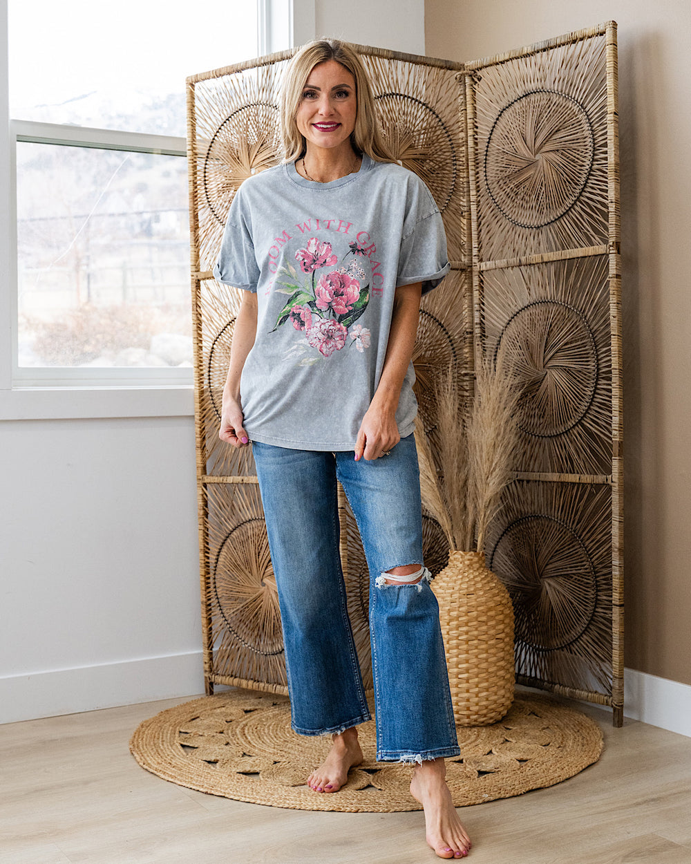 Bloom with Grace Gray Denim Mineral Wash Tee SALE Zutter