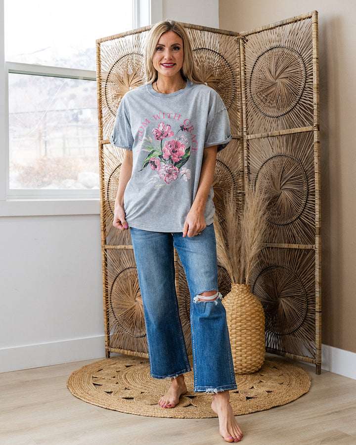 Bloom with Grace Gray Denim Mineral Wash Tee SALE Zutter