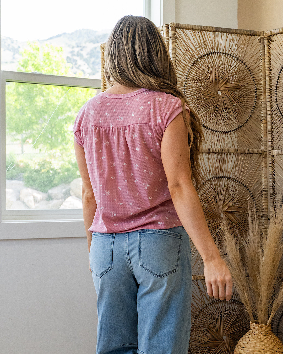 Amanda Floral Pleated Henley Top - Mauve FINAL SALE PS Kate