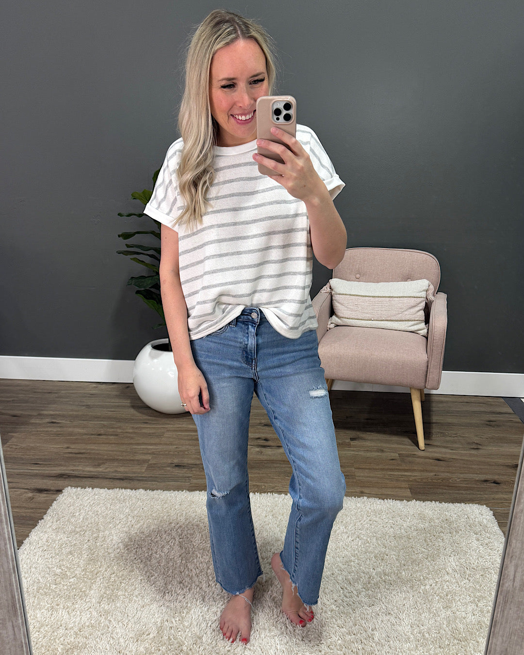 Nina Faded Striped Drop Shoulder Top - Ivory SALE Lovely Melody