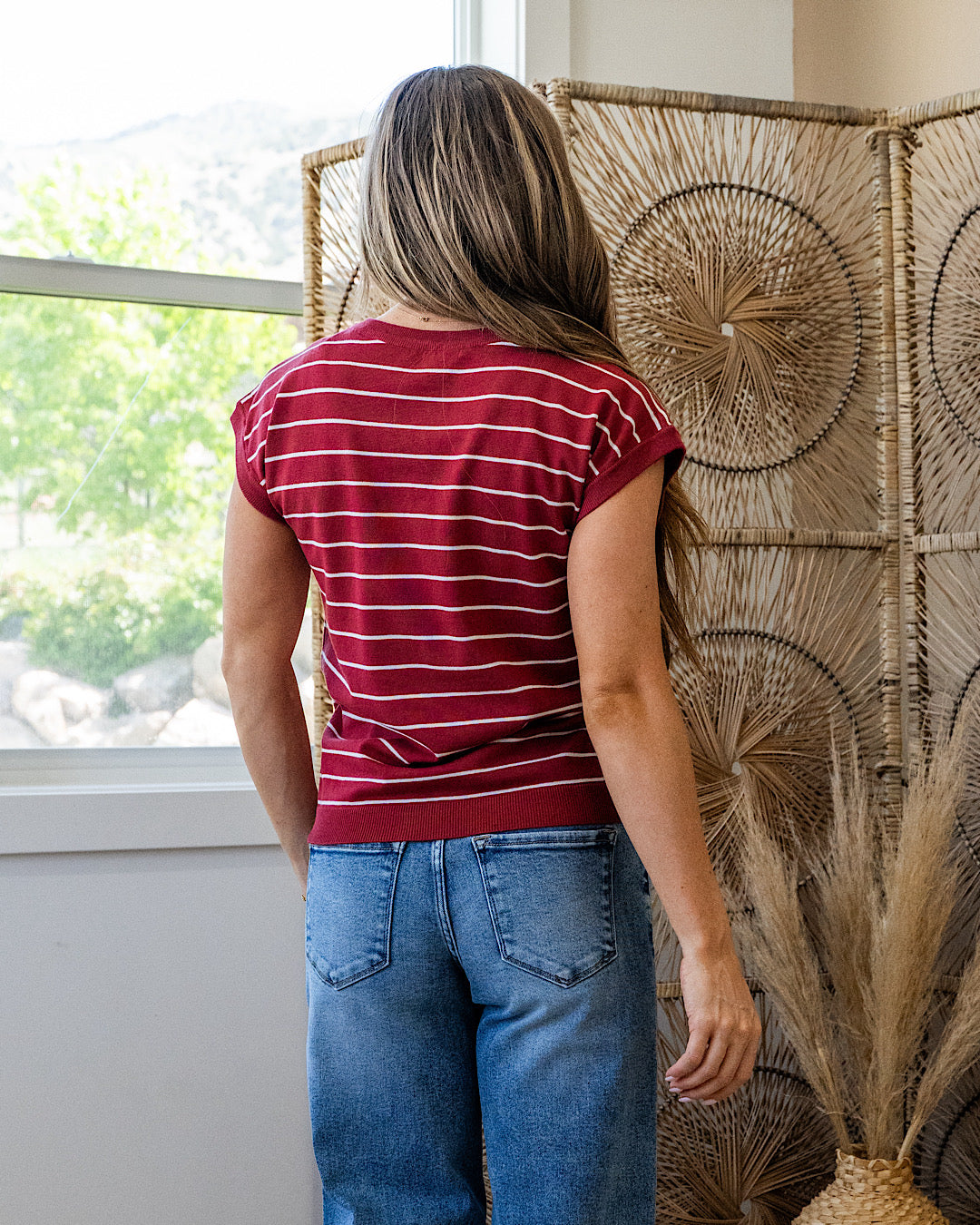Allie Striped Short Sleeve Sweater - Marsala Staccato