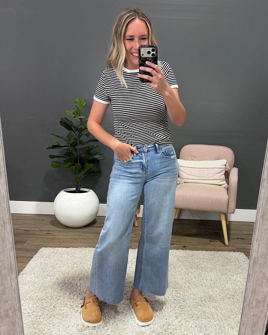 NEW! Sammy Striped Short Sleeve Sleeve Top - Black Zenana