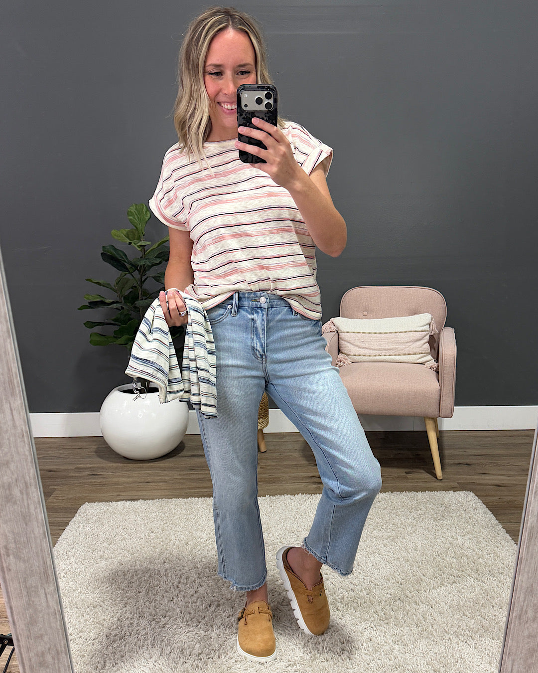 NEW! Alicia Striped Slub Knit Top - Pink Staccato