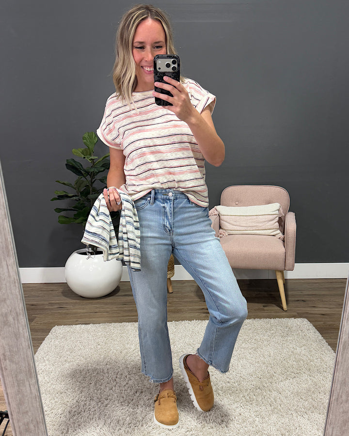 NEW! Alicia Striped Slub Knit Top - Pink Staccato