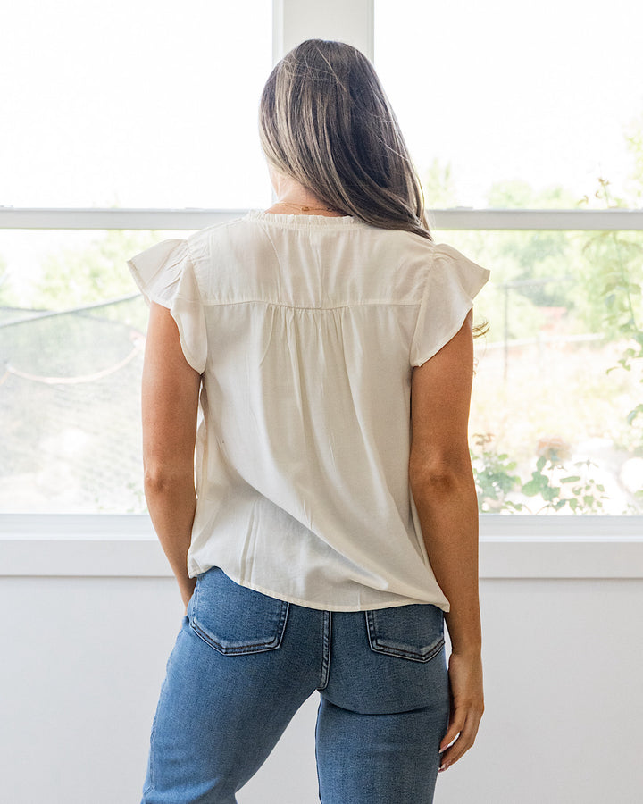 NEW! Raya Ruffled Henley Blouse - Ivory Mine