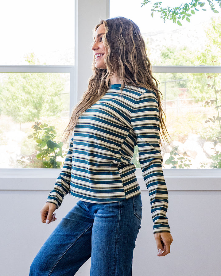 NEW! Bobbie Striped Micro Ribbed Top - Jade & Ivory Staccato