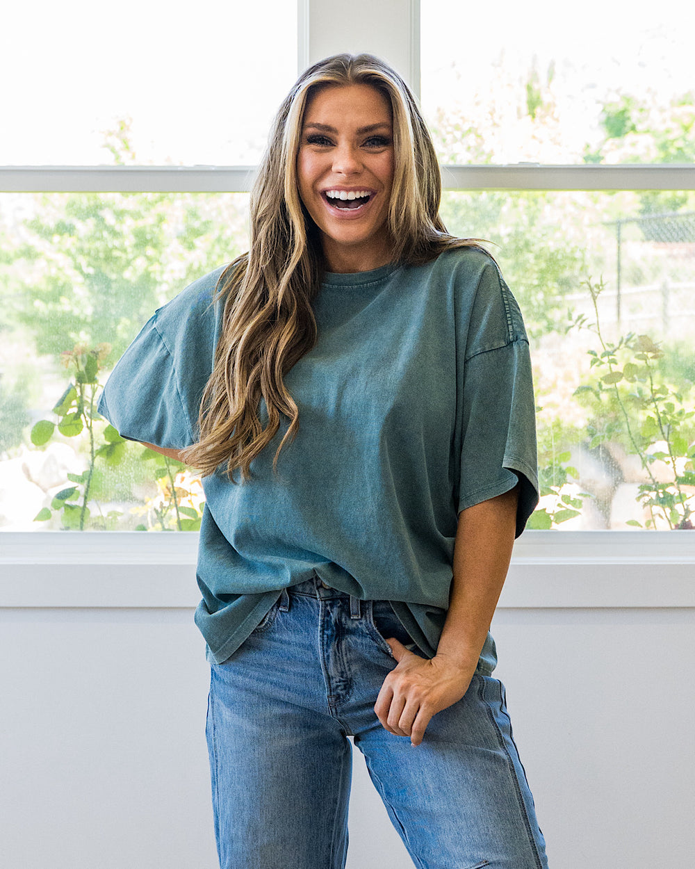 Oversized Mineral Wash Tee - Dark Teal Double Zero