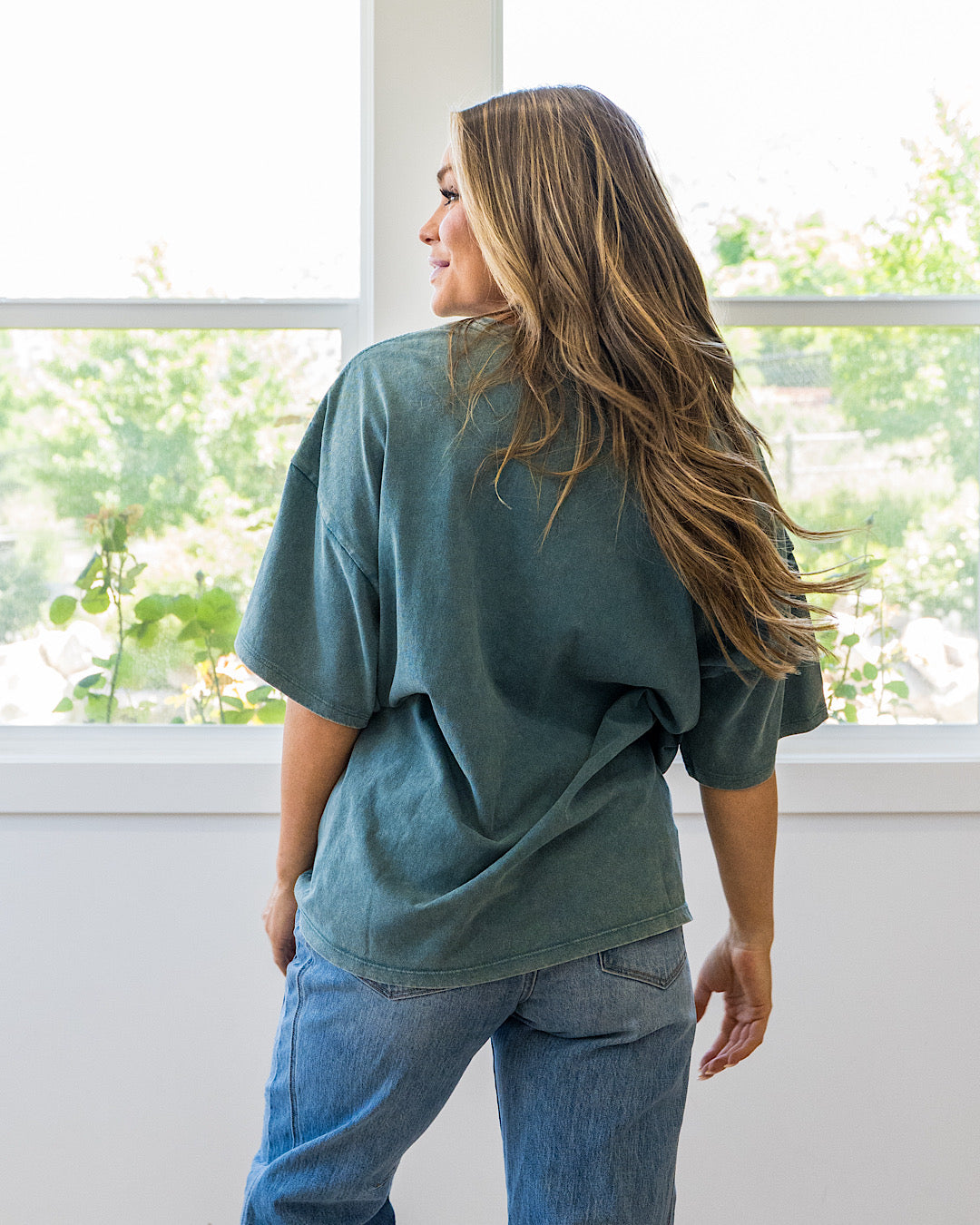 Oversized Mineral Wash Tee - Dark Teal Double Zero