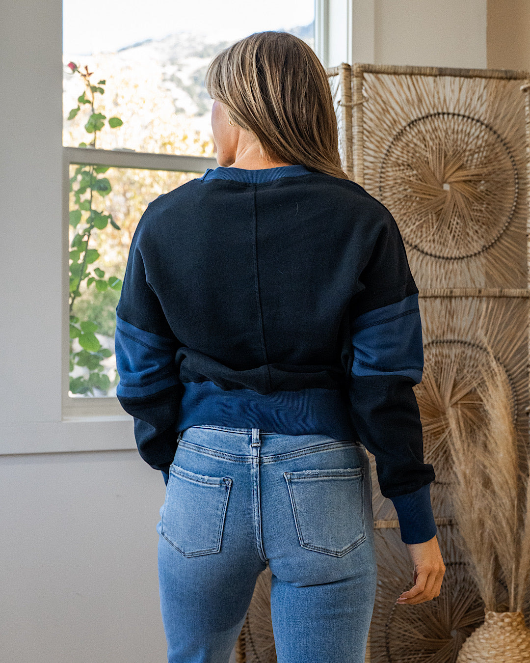 Mono B Varsity Color Block Fleece Crewneck - Deep Navy Mono B