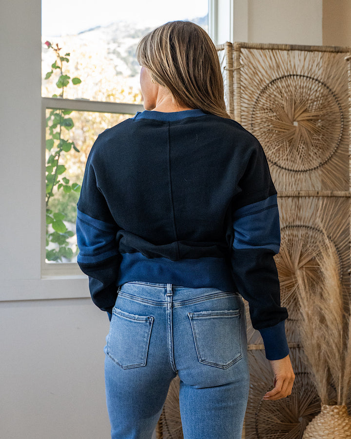 Mono B Varsity Color Block Fleece Crewneck - Deep Navy Mono B