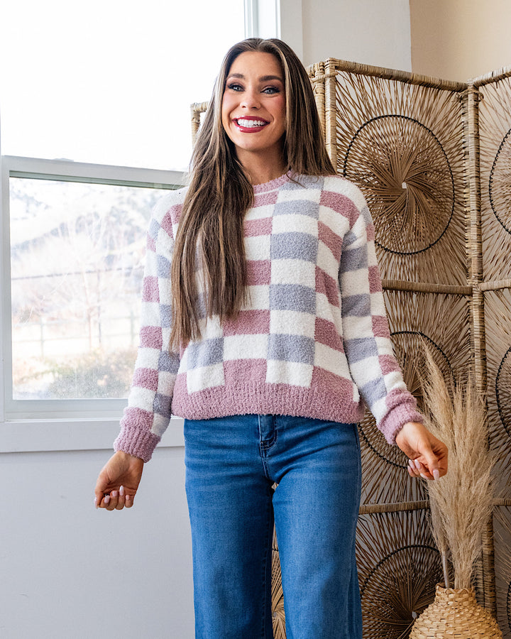 Kathryn Cozy Checkered Sweater - Gray & Pink FINAL SALE Michelle Mae