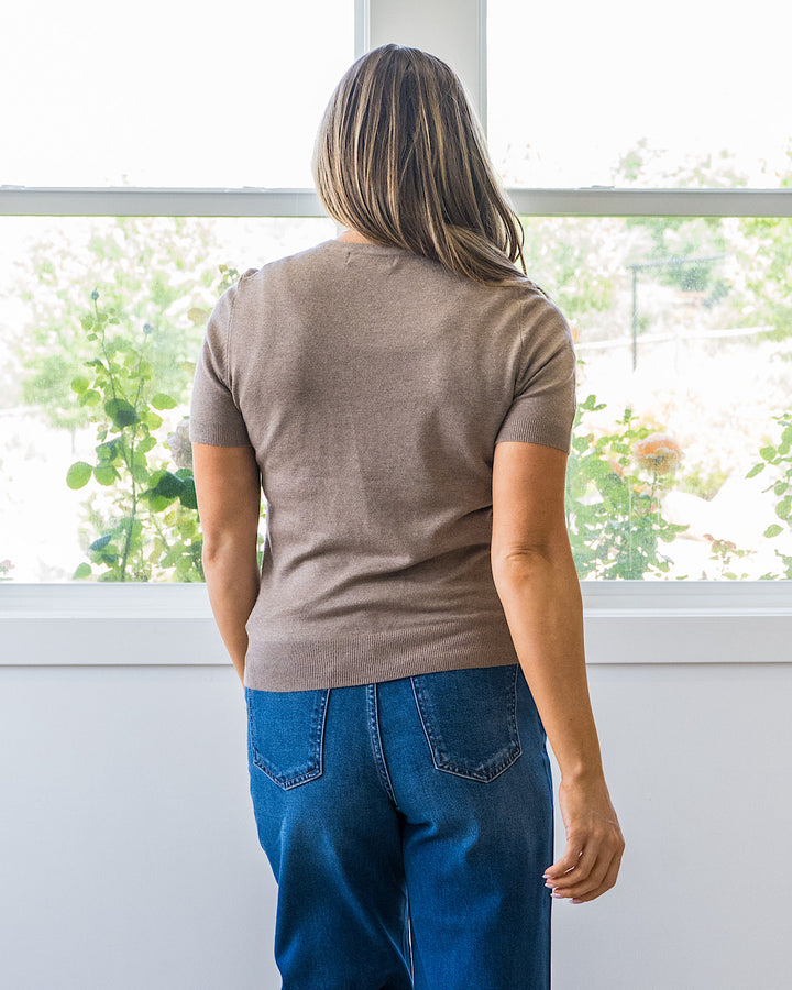 Harper Short Sleeve Sweater - Heather Mocha Be Cool