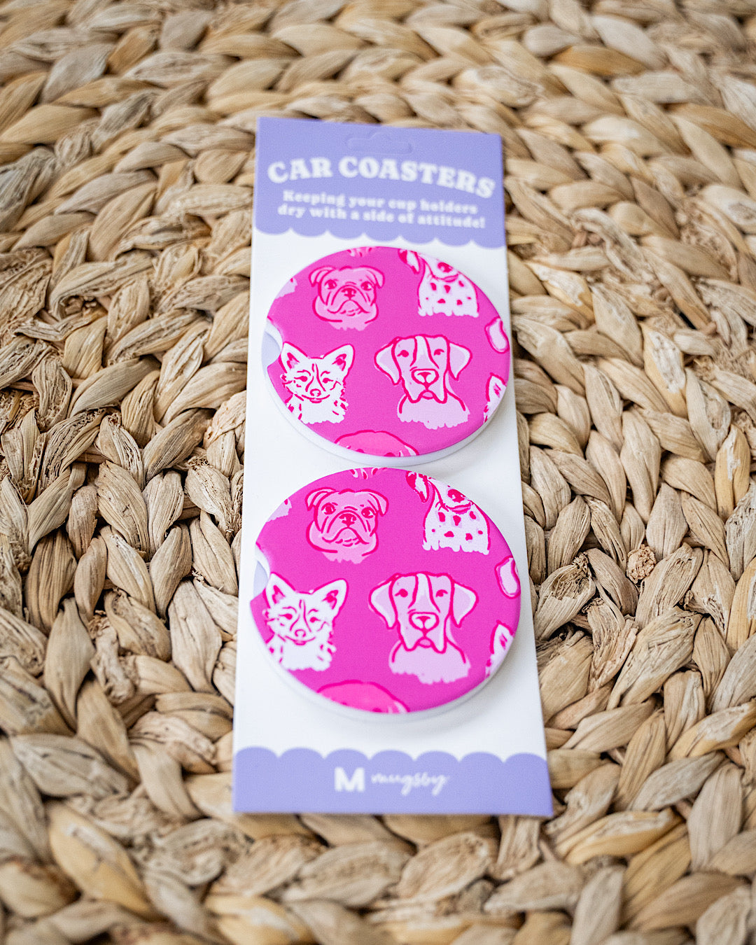 Car Coasters - 8 Options Mugsby One Size Pink Dogs