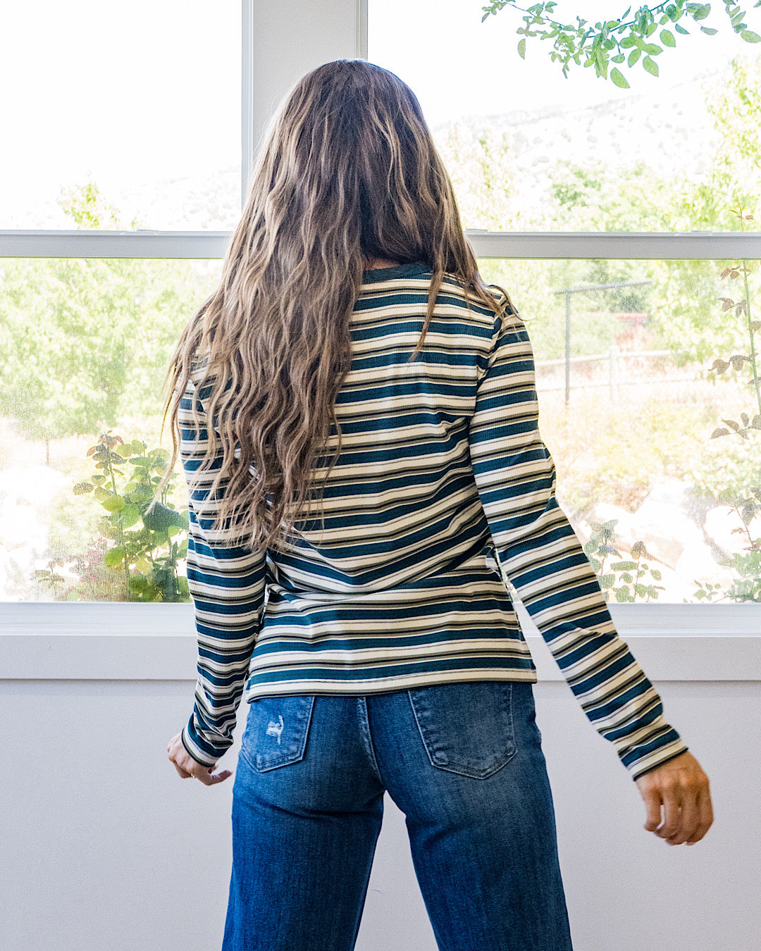 NEW! Bobbie Striped Micro Ribbed Top - Jade & Ivory Staccato
