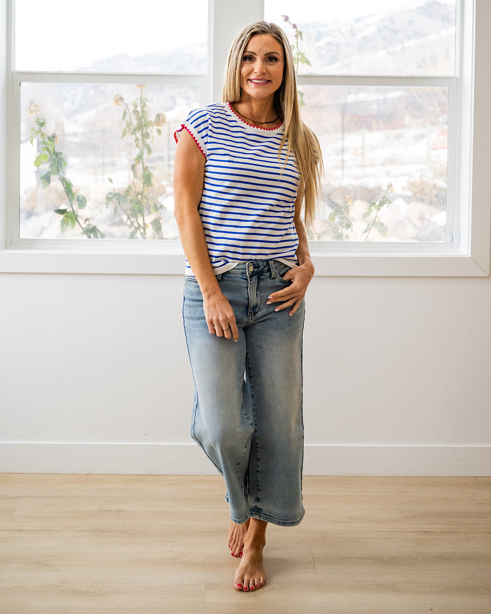 NEW! Be There Striped Short Sleeve Sweater - Royal Staccato