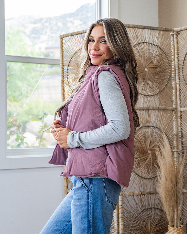 Corduroy Reversible Puffer Vest - Rose Staccato
