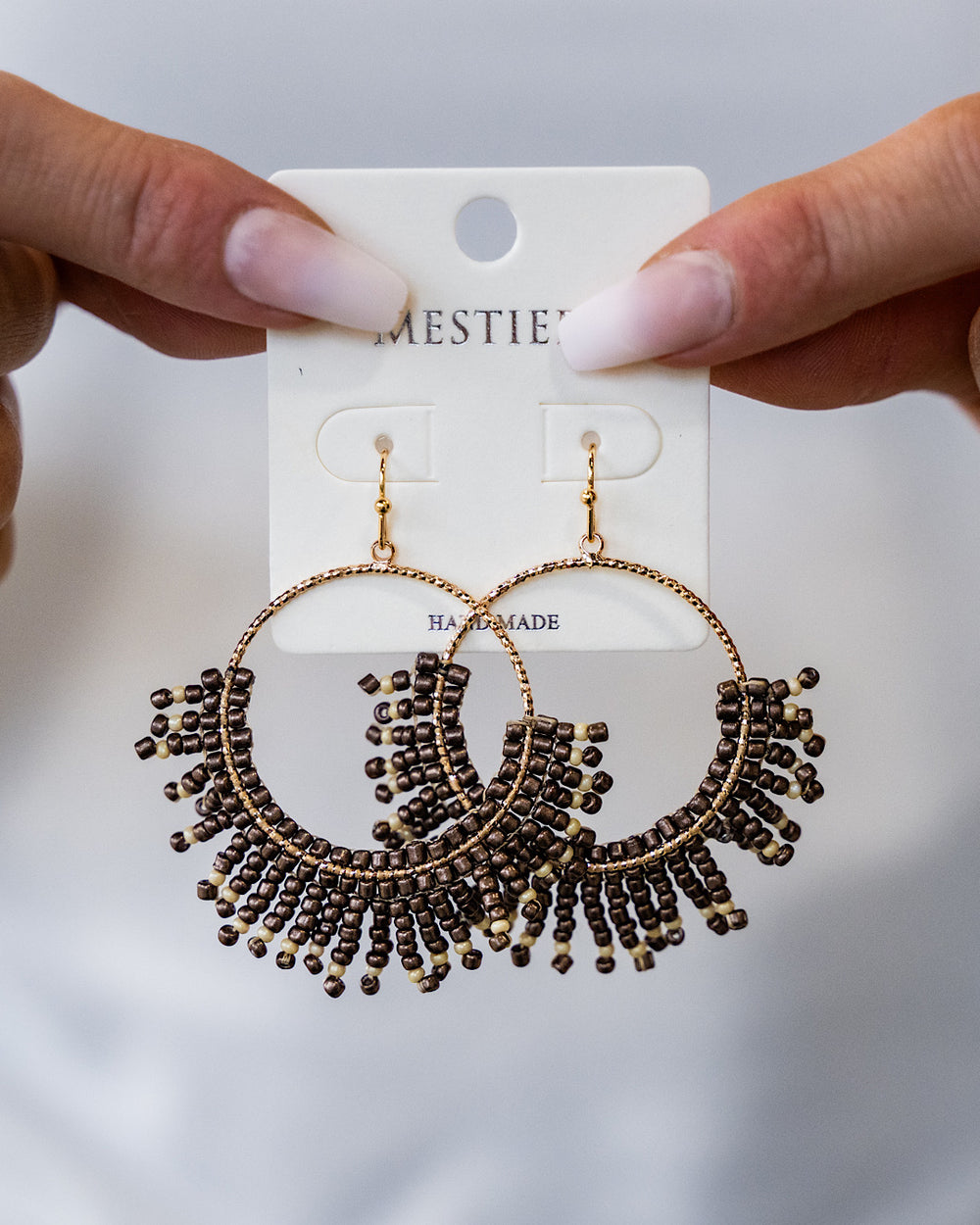 Gold Hoop Earrings with Chocolate Dangle Beads Crystals Trading Inc.