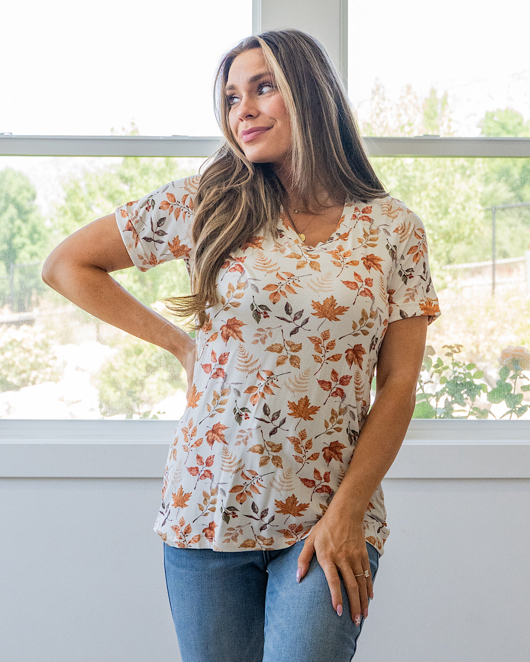 Sophie V Neck Top - Autumn Leaves Michelle Mae
