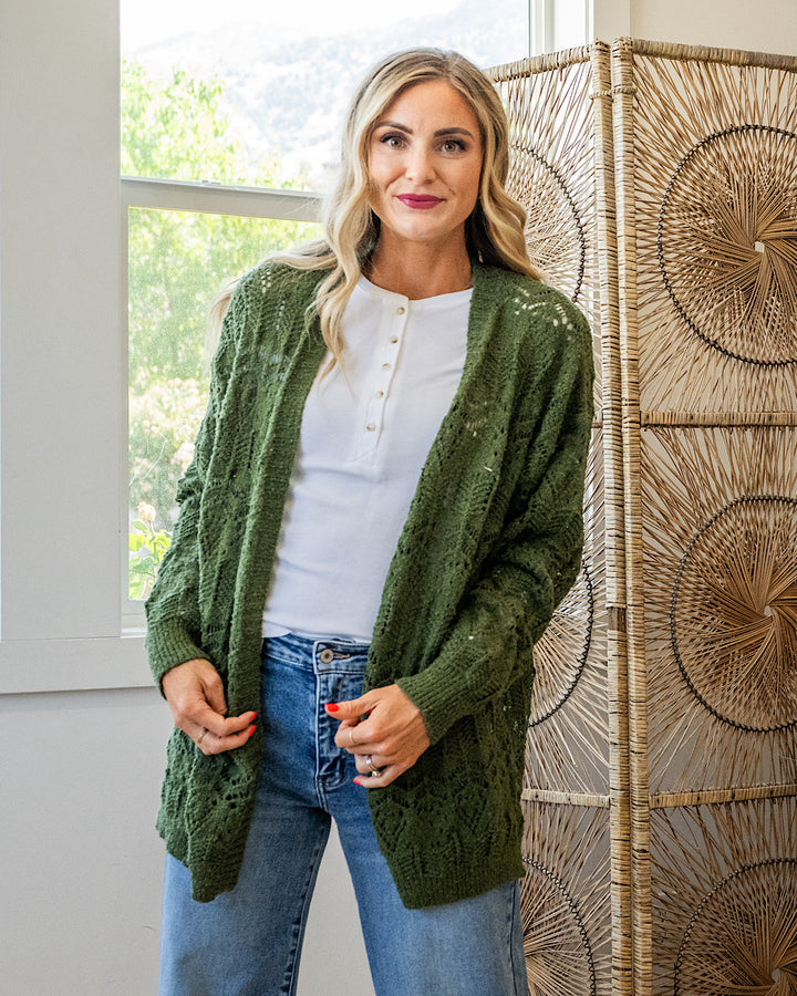 Roselin Pointelle Open Cardigan - Color Options Available! Bibi Olive