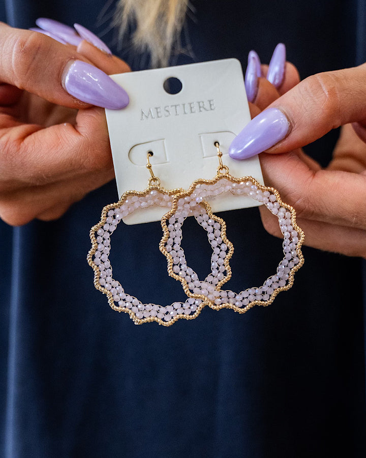Scalloped Gold and Pink Beaded Hoop Earrings SALE Crystals Trading Inc.