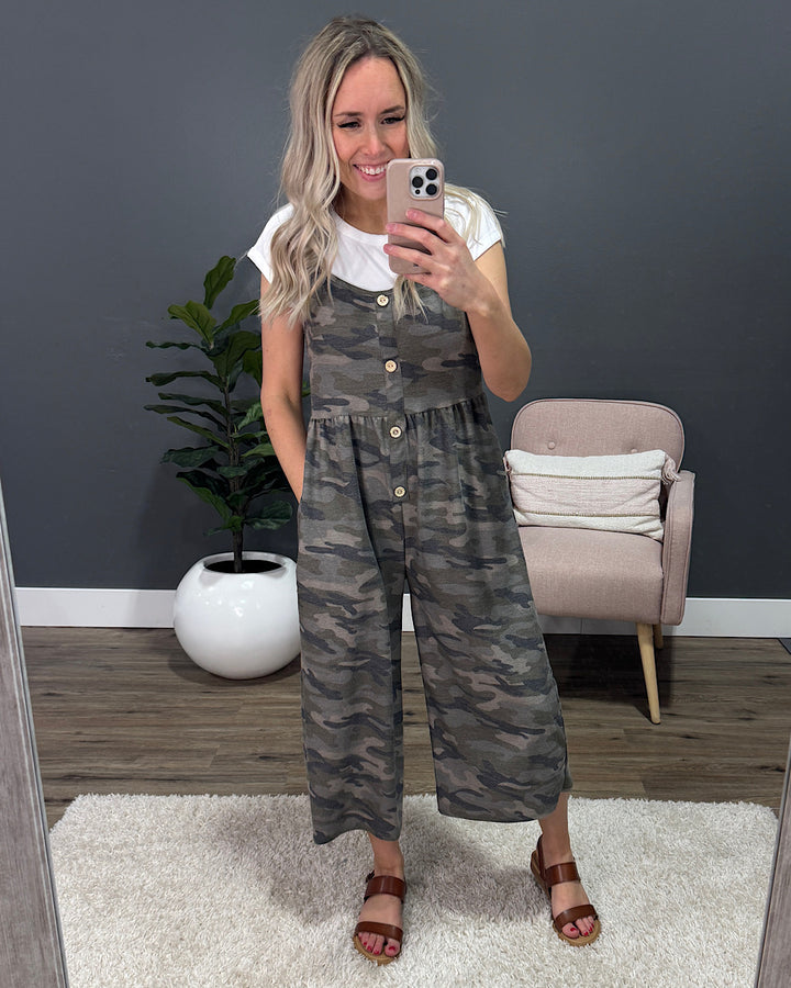 You Got Me Camo Print Jumpsuit Lovely Melody