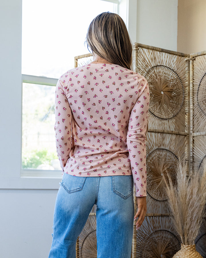 DOORBUSTER! Ribbed Floral V Neck Top - Blush PS Kate