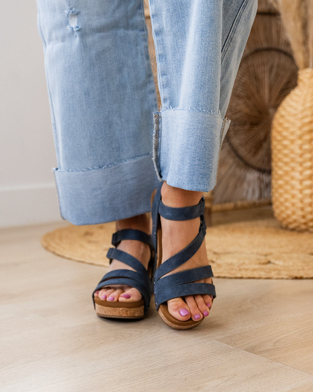 Very G Harriet Cork Wedge Sandals - Navy FINAL SALE Very G